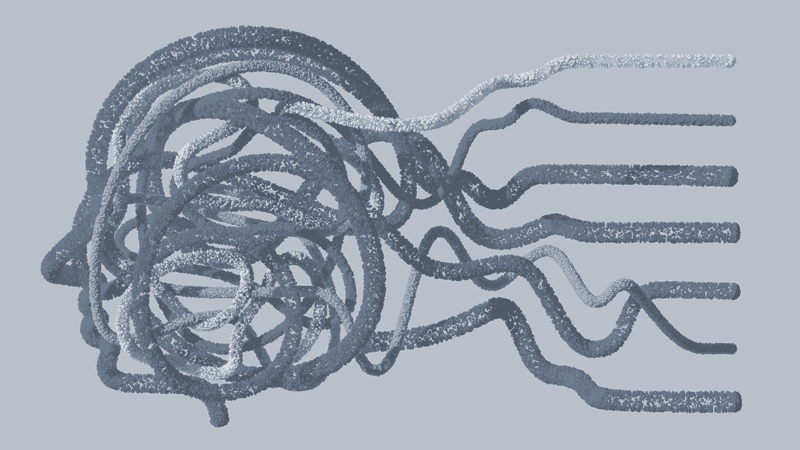 Art depicting a head splaying into threads